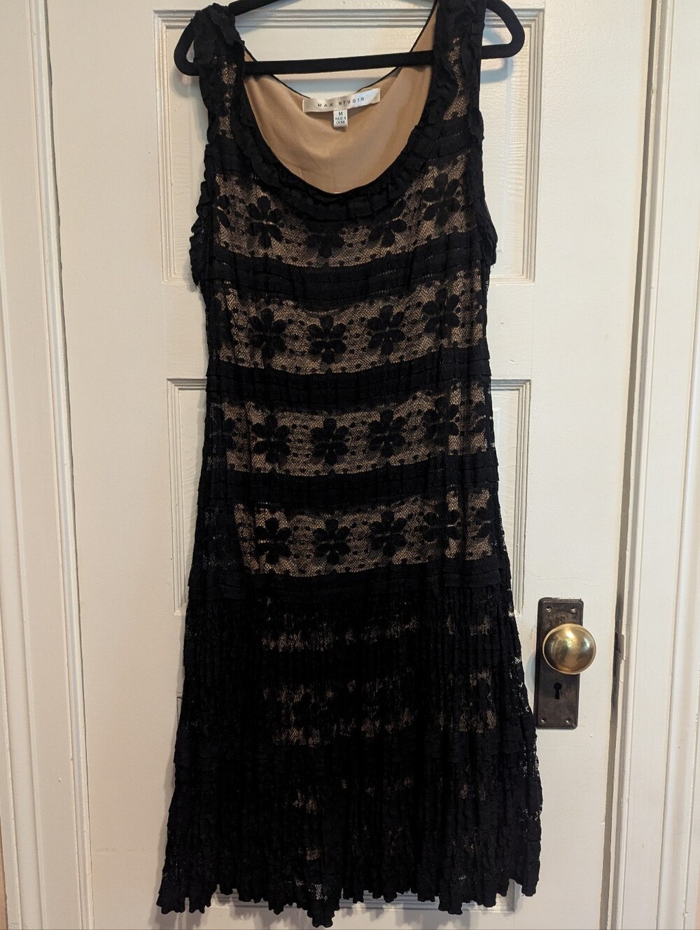 Max Studio Black Lace Midi Dress with Nude Lining